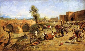 Edwin Lord Weeks Painting - Arrival of a Caravan Outside The City of Morocco Persian Egyptian Indian Edwin Lord Weeks